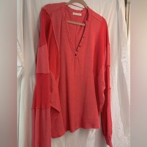 Free People Red thermal long sleeve henley size L